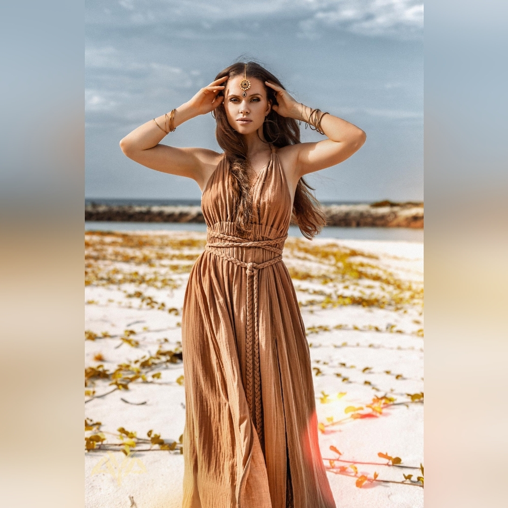 Aya Scaredwear Greek Goddess Dress, handmade, organic botanically dyed cotton